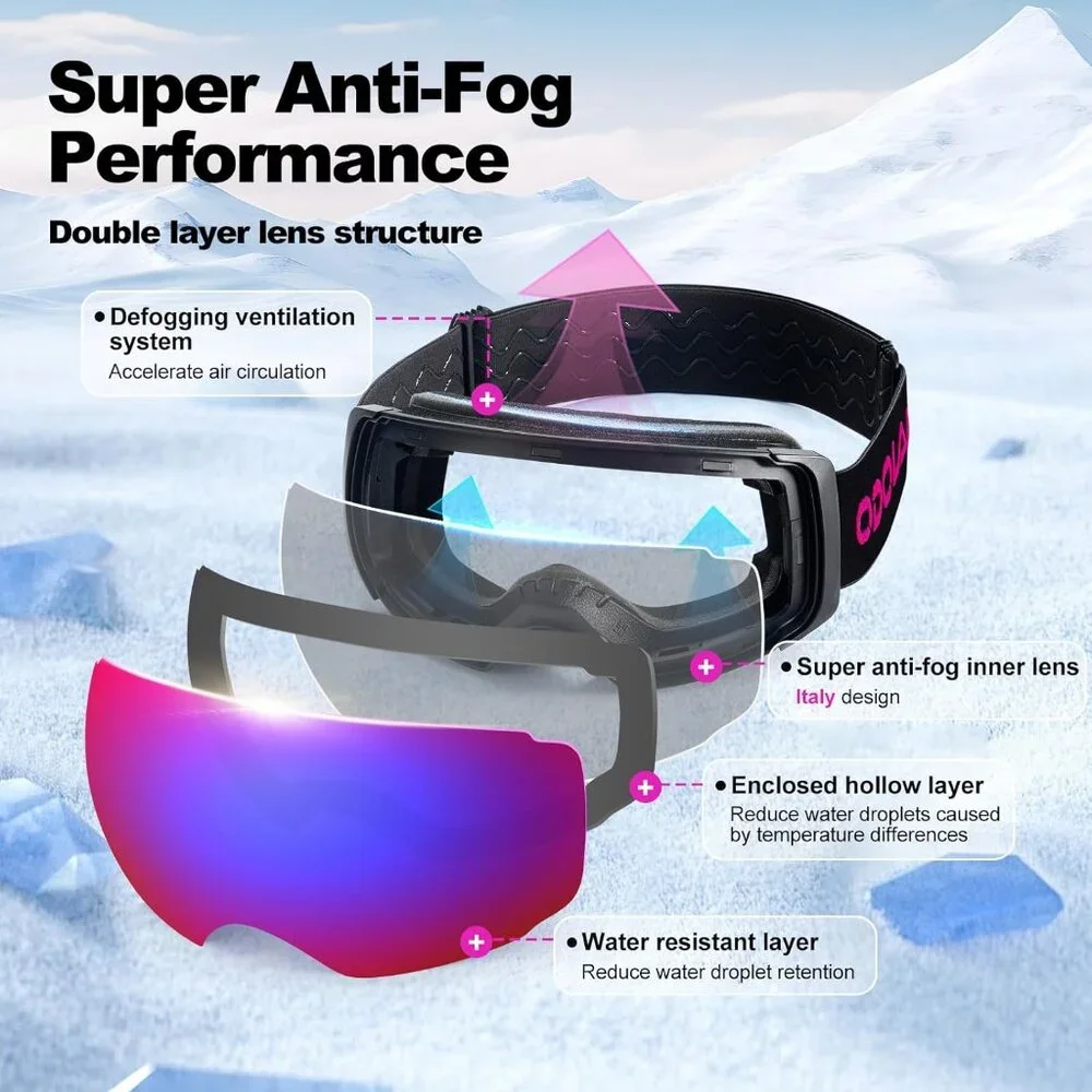 Interchangeable with 2 Lens Ski Goggles